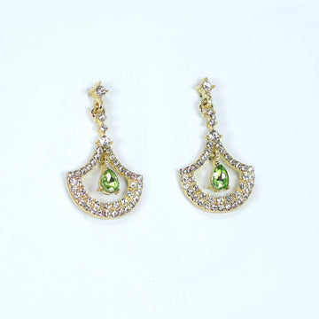 Rhinestone Fan Shape Green Drop Earrings, Bridal Jewelry Bridal Earrings Crystal Bridal Earrings Statement earrings